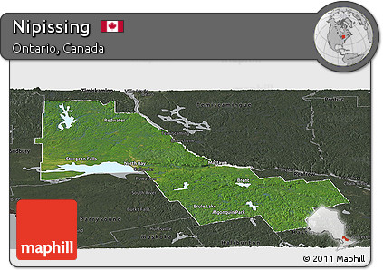 Satellite Panoramic Map of Nipissing, darken, semi-desaturated