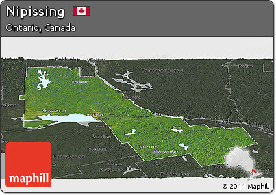 Satellite Panoramic Map of Nipissing, darken, semi-desaturated