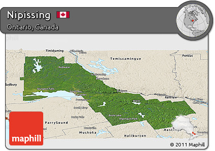 Satellite Panoramic Map of Nipissing, shaded relief outside