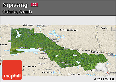 Satellite Panoramic Map of Nipissing, shaded relief outside