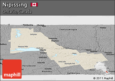 Shaded Relief Panoramic Map of Nipissing, darken, desaturated