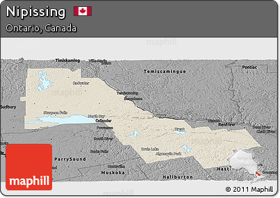 Shaded Relief Panoramic Map of Nipissing, darken, desaturated