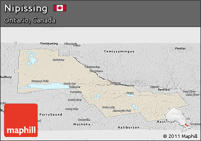 Shaded Relief Panoramic Map of Nipissing, desaturated