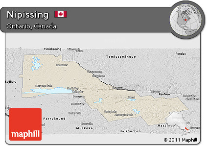 Shaded Relief Panoramic Map of Nipissing, desaturated