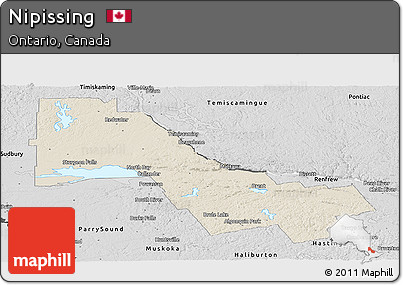 Shaded Relief Panoramic Map of Nipissing, desaturated