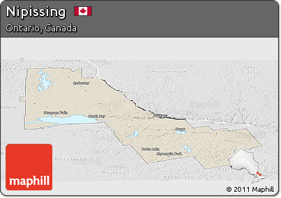 Shaded Relief Panoramic Map of Nipissing, lighten, desaturated
