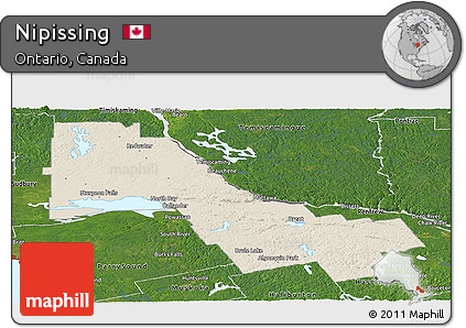 Shaded Relief Panoramic Map of Nipissing, satellite outside