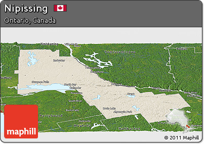 Shaded Relief Panoramic Map of Nipissing, satellite outside