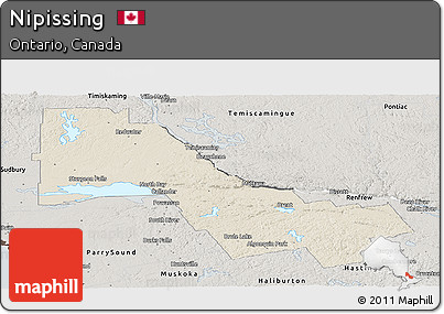 Shaded Relief Panoramic Map of Nipissing, semi-desaturated