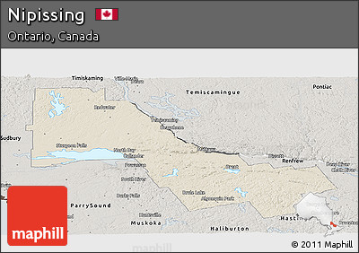 Shaded Relief Panoramic Map of Nipissing, semi-desaturated