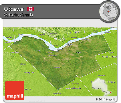 Satellite 3D Map of Ottawa, physical outside