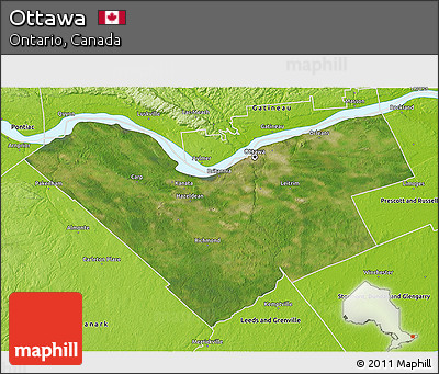 Satellite 3D Map of Ottawa, physical outside