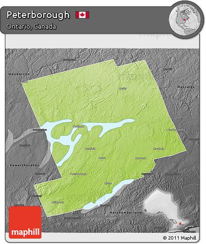 Physical 3D Map of Peterborough, darken, desaturated