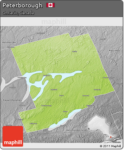 Physical 3D Map of Peterborough, desaturated