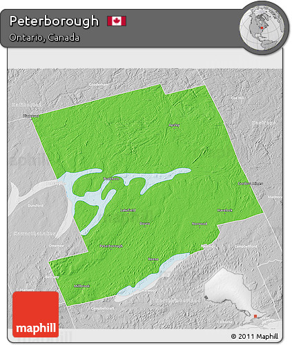 Political 3D Map of Peterborough, lighten, desaturated