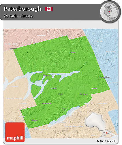 Political 3D Map of Peterborough, lighten
