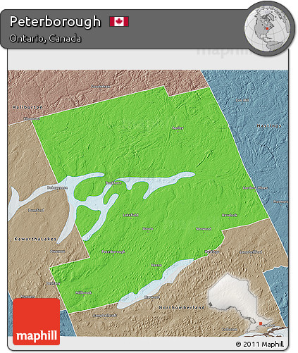 Political 3D Map of Peterborough, semi-desaturated