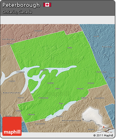 Political 3D Map of Peterborough, semi-desaturated