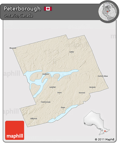 Shaded Relief 3D Map of Peterborough, cropped outside