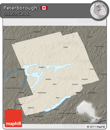 Shaded Relief 3D Map of Peterborough, darken