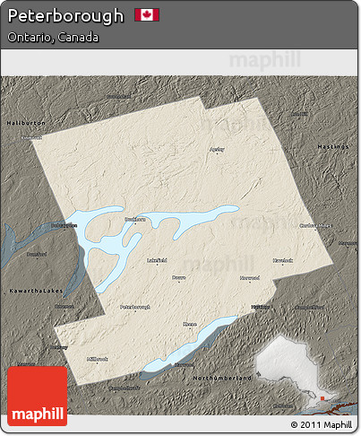 Shaded Relief 3D Map of Peterborough, darken