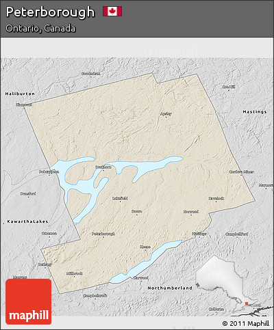 Shaded Relief 3D Map of Peterborough, desaturated