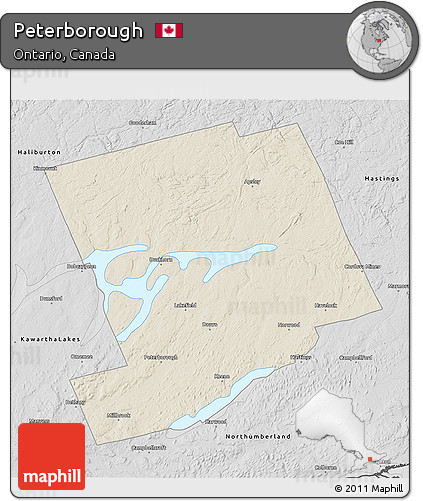 Shaded Relief 3D Map of Peterborough, desaturated