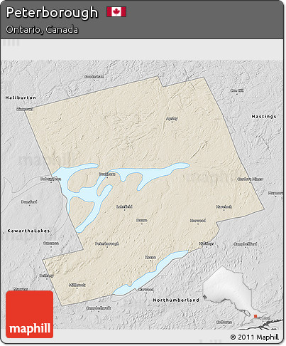 Shaded Relief 3D Map of Peterborough, desaturated