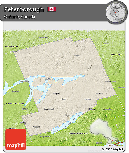Shaded Relief 3D Map of Peterborough, physical outside