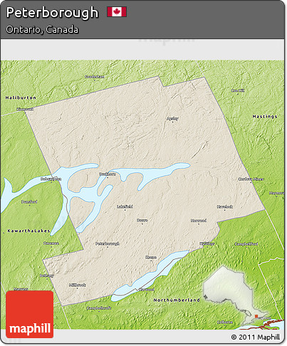 Shaded Relief 3D Map of Peterborough, physical outside