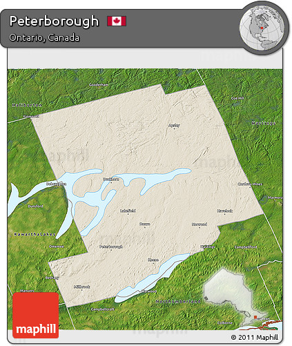 Shaded Relief 3D Map of Peterborough, satellite outside