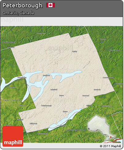 Shaded Relief 3D Map of Peterborough, satellite outside