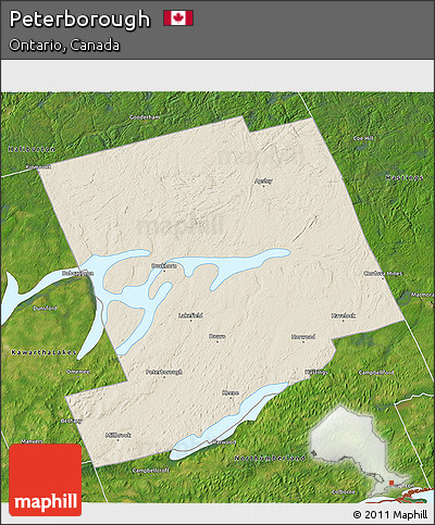 Shaded Relief 3D Map of Peterborough, satellite outside