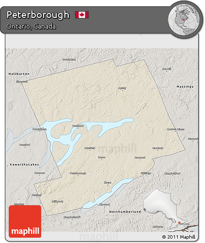 Shaded Relief 3D Map of Peterborough, semi-desaturated