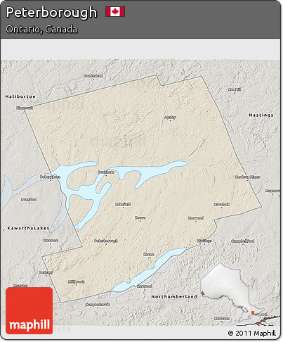 Shaded Relief 3D Map of Peterborough, semi-desaturated