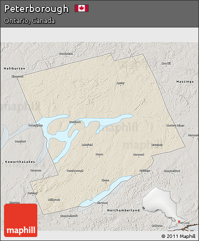Shaded Relief 3D Map of Peterborough, semi-desaturated