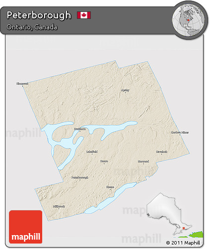 Shaded Relief 3D Map of Peterborough, single color outside
