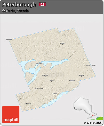 Shaded Relief 3D Map of Peterborough, single color outside