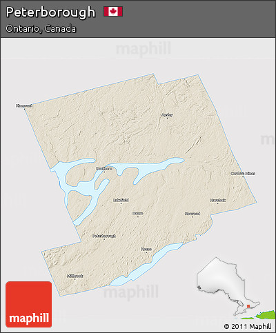 Shaded Relief 3D Map of Peterborough, single color outside