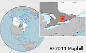 Gray Location Map of Peterborough, highlighted country, highlighted parent region, hill shading