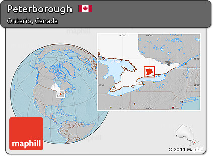 Gray Location Map of Peterborough, highlighted parent region, hill shading