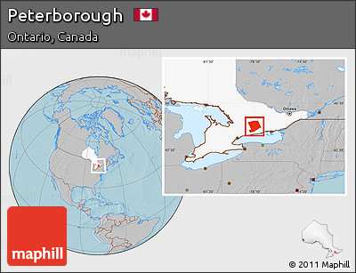 Gray Location Map of Peterborough, highlighted parent region, hill shading