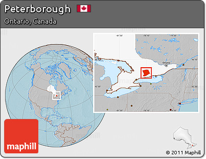 Gray Location Map of Peterborough, highlighted parent region, hill shading