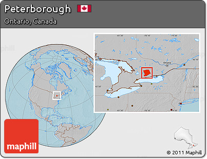 Gray Location Map of Peterborough, hill shading