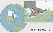 Savanna Style Location Map of Peterborough, highlighted country, highlighted parent region, hill shading