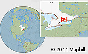 Savanna Style Location Map of Peterborough, highlighted parent region, hill shading