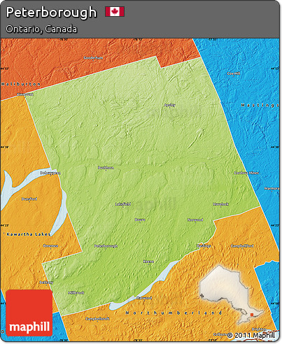 Physical Map of Peterborough, political outside