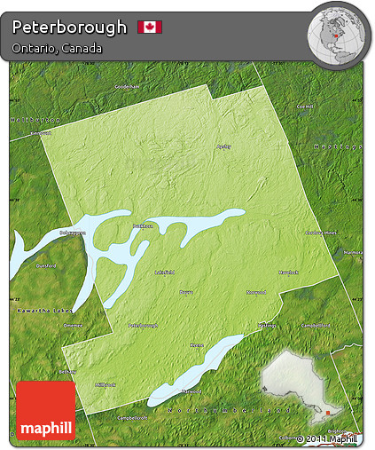 Physical Map of Peterborough, satellite outside