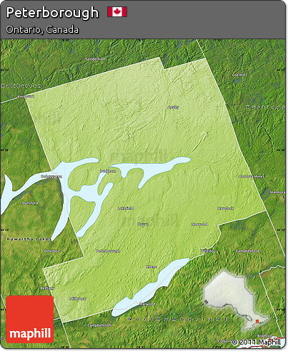 Physical Map of Peterborough, satellite outside