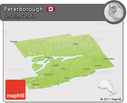 Physical Panoramic Map of Peterborough, cropped outside